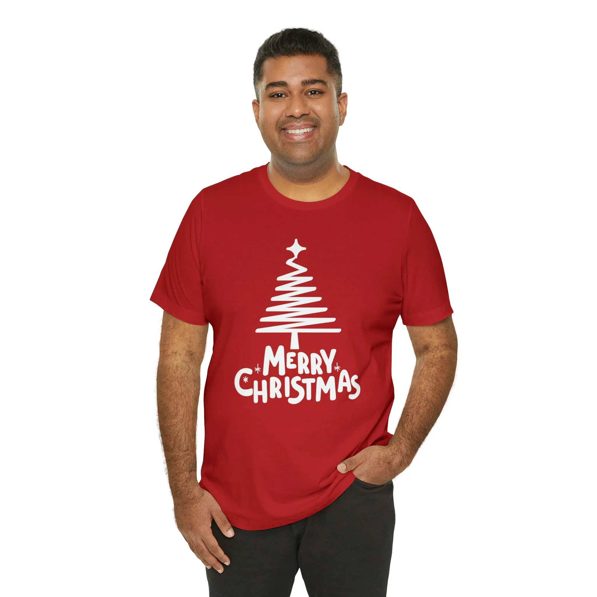 White Merry Christmas Tree T-Shirt | Christmas Holiday Tee |  Bella Canvas 3001Unisex | Happy Holidays Party Short Sleeve Tshirt