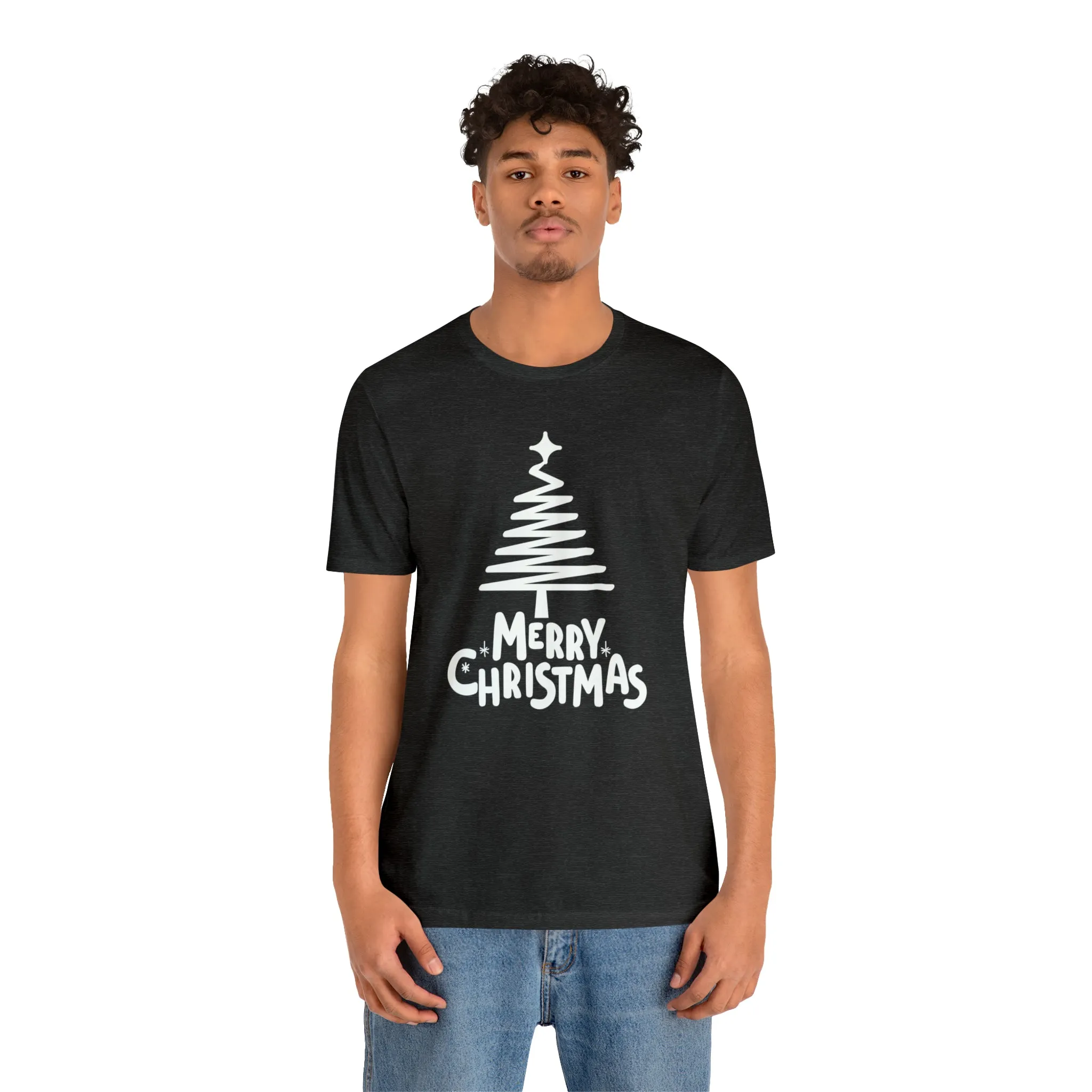 White Merry Christmas Tree T-Shirt | Christmas Holiday Tee |  Bella Canvas 3001Unisex | Happy Holidays Party Short Sleeve Tshirt