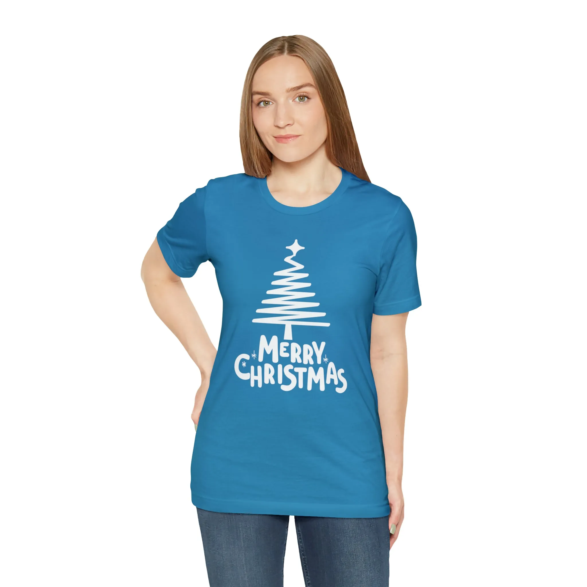 White Merry Christmas Tree T-Shirt | Christmas Holiday Tee |  Bella Canvas 3001Unisex | Happy Holidays Party Short Sleeve Tshirt