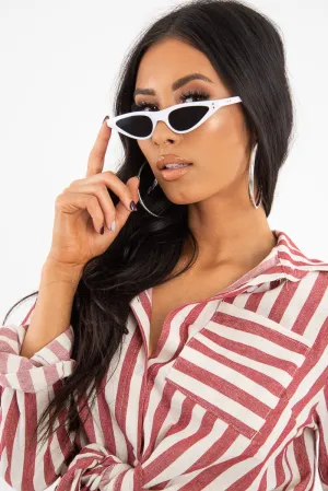 White Slim Pointed Cat Eye Sunglasses - Fluer