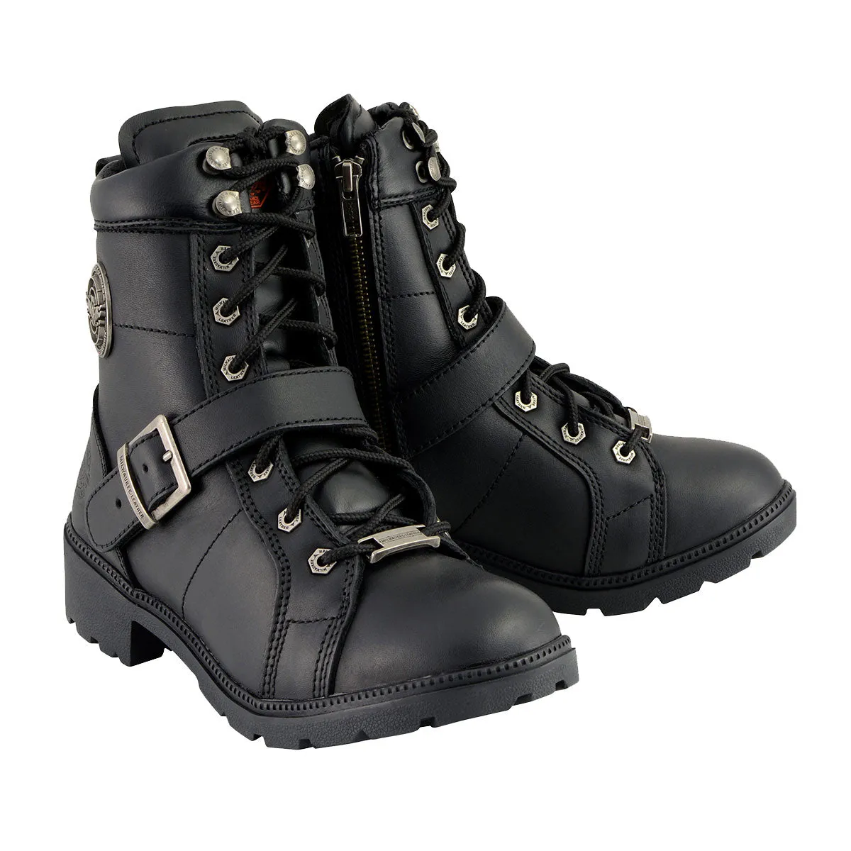 WIDE MBL9325W Women's Wide Width Lace-Up Black Leather Boots with Zippers