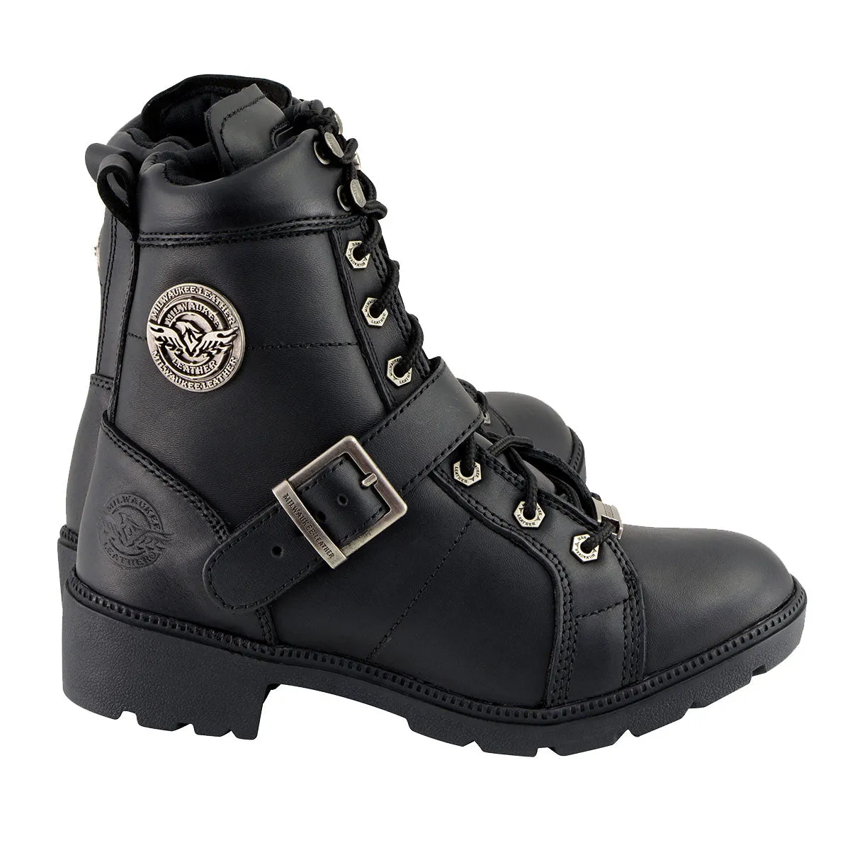 WIDE MBL9325W Women's Wide Width Lace-Up Black Leather Boots with Zippers