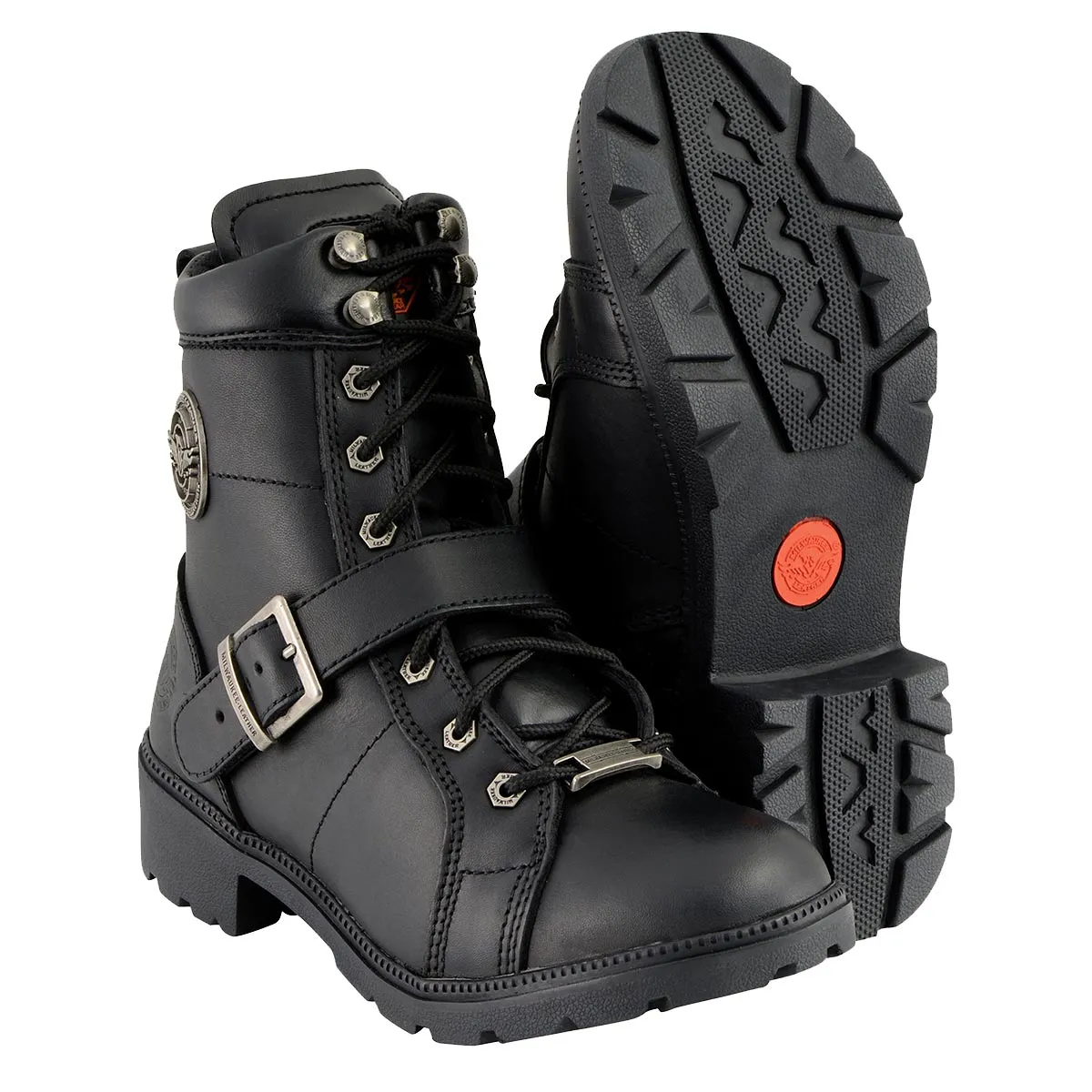 WIDE MBL9325W Women's Wide Width Lace-Up Black Leather Boots with Zippers