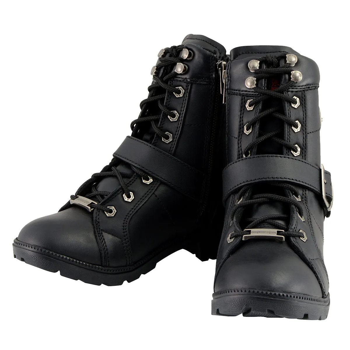 WIDE MBL9325W Women's Wide Width Lace-Up Black Leather Boots with Zippers