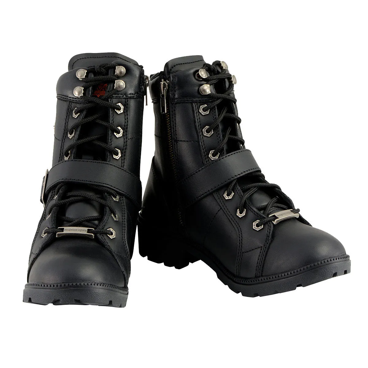 WIDE MBL9325W Women's Wide Width Lace-Up Black Leather Boots with Zippers