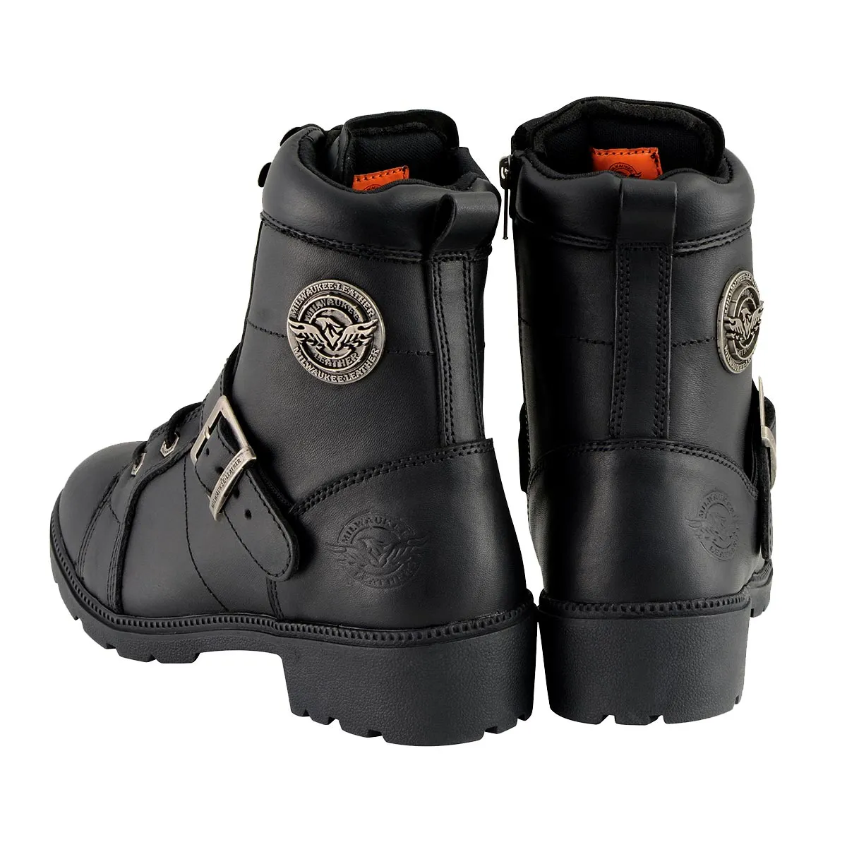 WIDE MBL9325W Women's Wide Width Lace-Up Black Leather Boots with Zippers