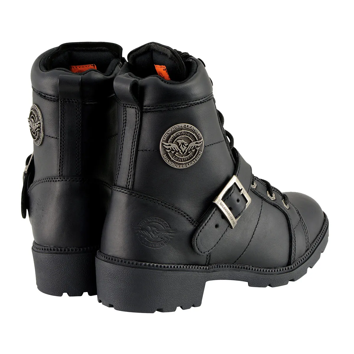 WIDE MBL9325W Women's Wide Width Lace-Up Black Leather Boots with Zippers
