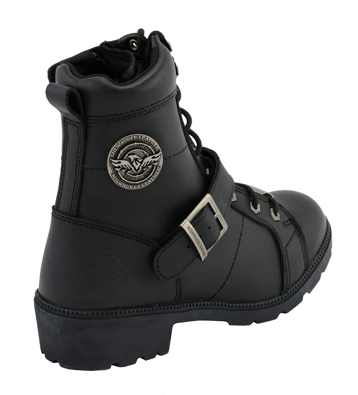 WIDE MBL9325W Women's Wide Width Lace-Up Black Leather Boots with Zippers