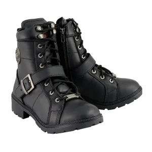 WIDE MBL9325W Women's Wide Width Lace-Up Black Leather Boots with Zippers
