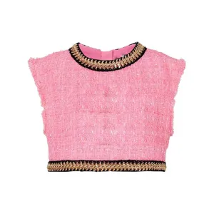Women Chain-Trimmed Tweed Cropped Top Pink