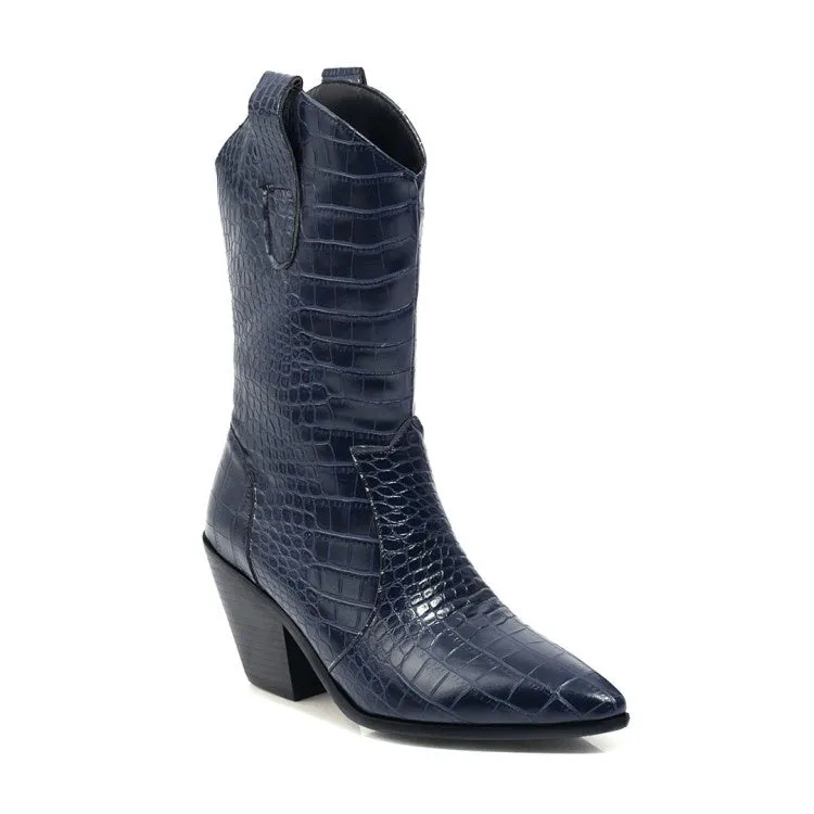 Women Pointed Toe High Heel Mid Calf Boots