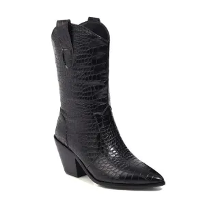 Women Pointed Toe High Heel Mid Calf Boots
