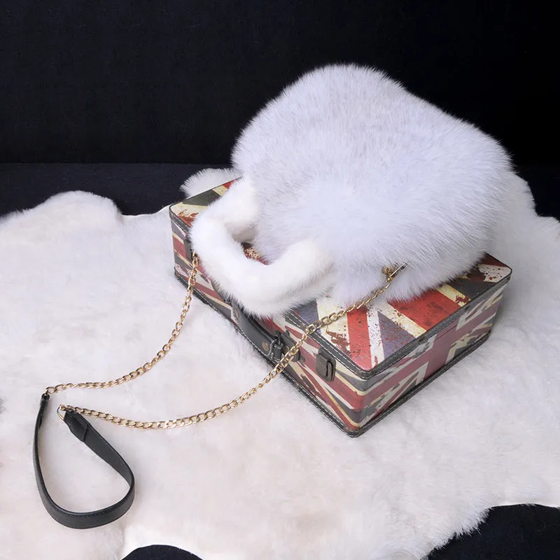 Women's Full Pelt Fur Bags Fox Fur Fashion Handbags Lady Casual Totes Mink Luxury Street Shoulder Bags 7968