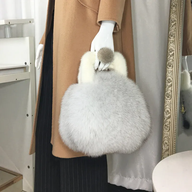 Women's Full Pelt Fur Bags Fox Fur Fashion Handbags Lady Casual Totes Mink Luxury Street Shoulder Bags 7968