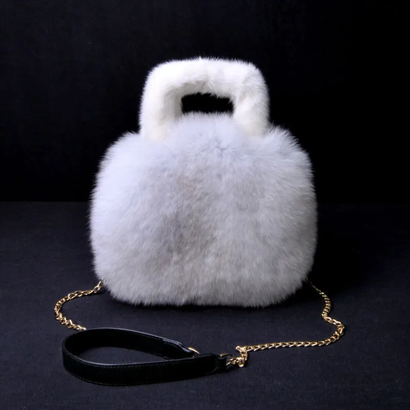 Women's Full Pelt Fur Bags Fox Fur Fashion Handbags Lady Casual Totes Mink Luxury Street Shoulder Bags 7968