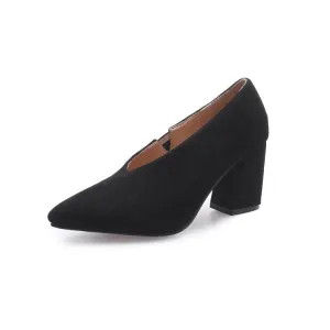 Women's Pointed Toe High Heeled Chunky Heels Pumps