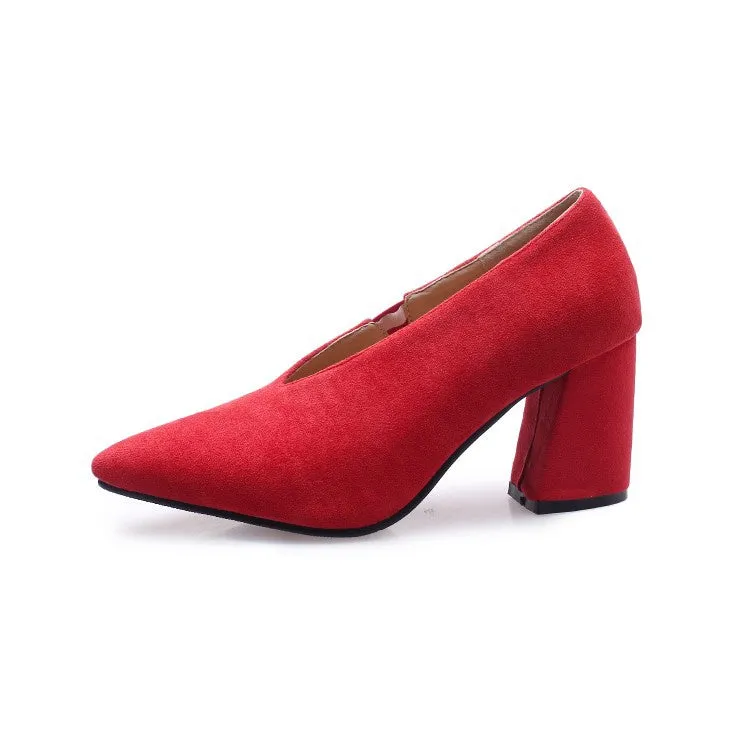 Women's Pointed Toe High Heeled Chunky Heels Pumps
