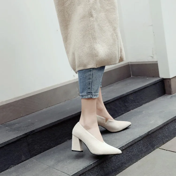 Women's Pointed Toe High Heeled Chunky Heels Pumps