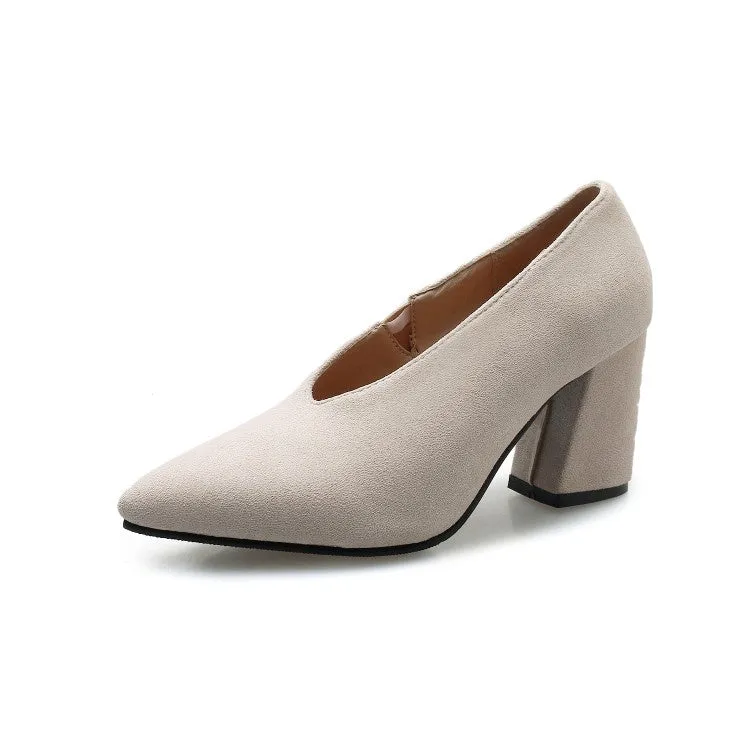Women's Pointed Toe High Heeled Chunky Heels Pumps