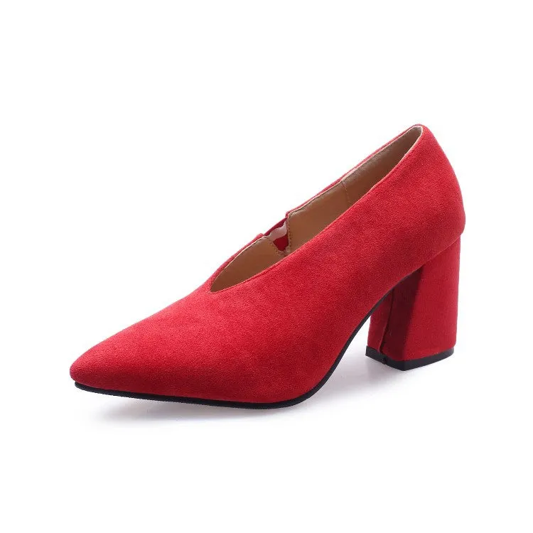 Women's Pointed Toe High Heeled Chunky Heels Pumps