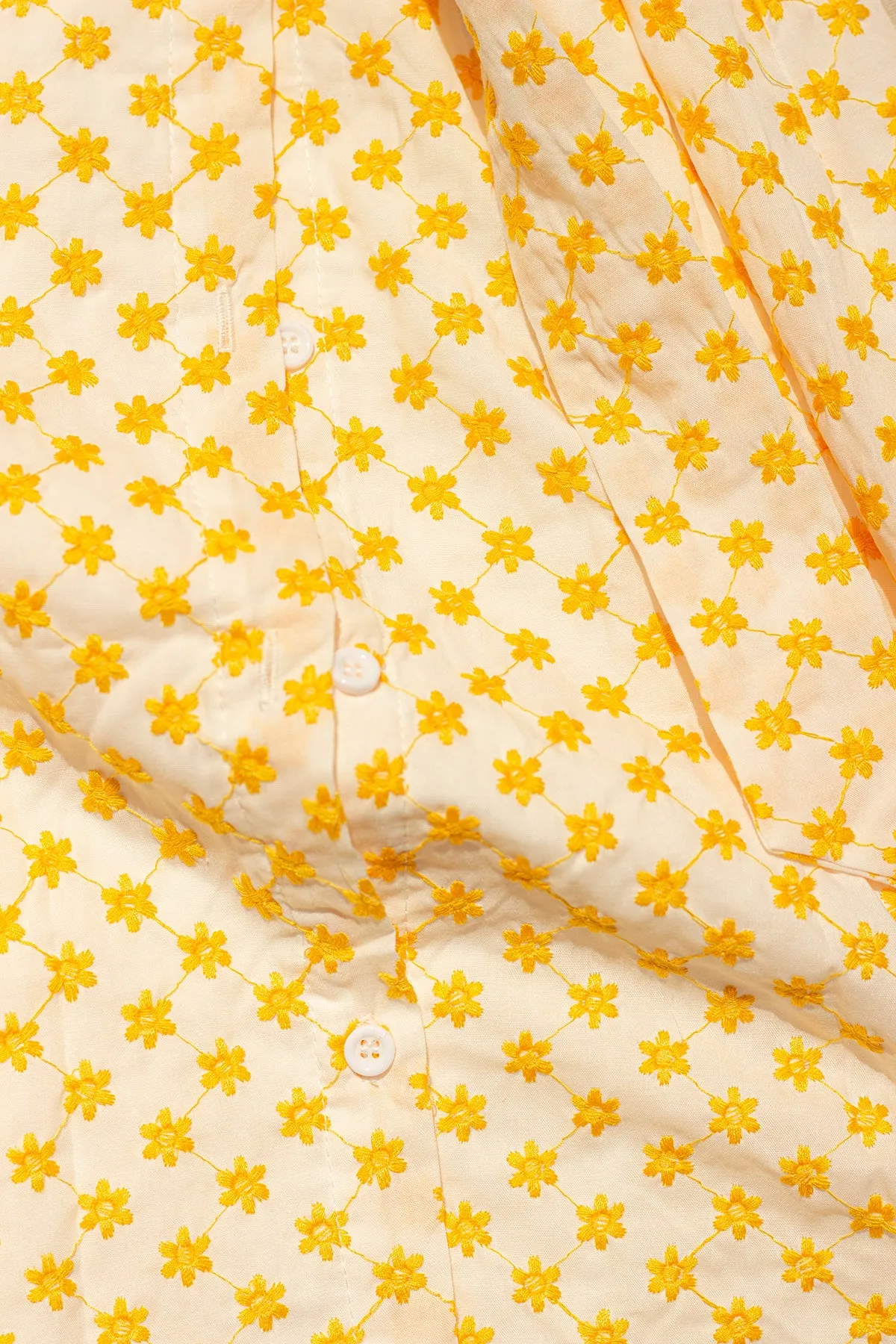 Yellow Embroidered Flower Peter Pan Collar Midi Dress